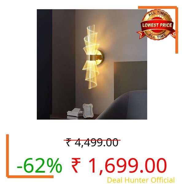 OJIT LIGHT DECORATION Luxury LED Wall Light for Living Room & Bedroom | Crystal Acrylic Spiral Design with Gold Flakes | Modern Decorative Wall Lamp for Home, Hallway & Staircase|(Gold Finish)