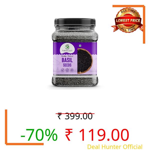 Earthy Eats Raw Basil Seeds 100GM | Sabja Seeds | Reduce Body Heat | Tukmaria Seeds for Weight Management, Smoothies, Falooda | High in Fibre & Omega 3 | Natural and Unprocessed (Pack Of 1)