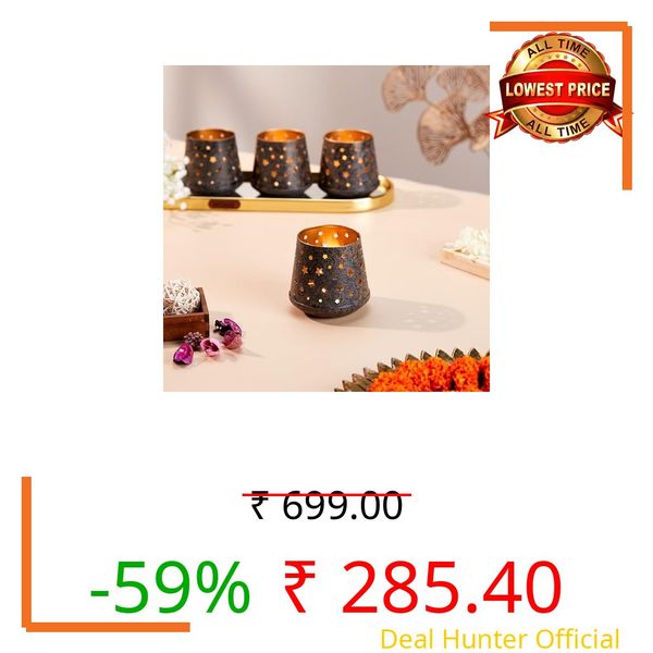 Amazon Brand - Solimo Tea Light Votive – Tapered Star Design, Brown Antique Iron with Gold Interior, Set of 4 (Size: 7 LXBXH)