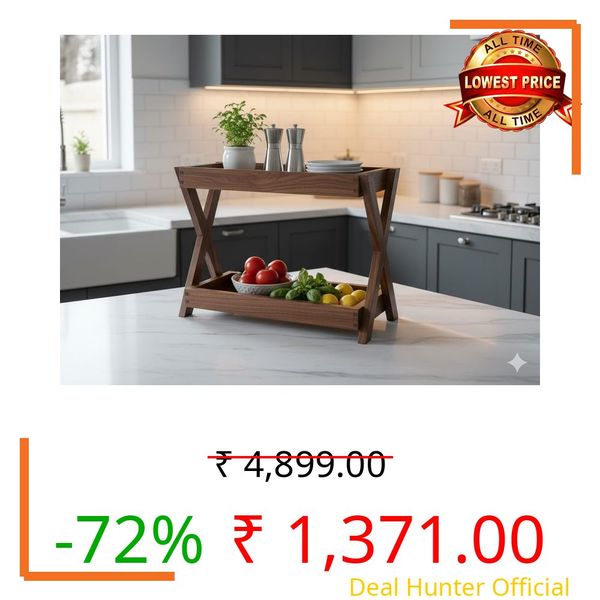 Furnelift Wooden Kitchen Rack Organiser 2 Tier Shelf | Multipurpose Solid Teak Wood Storage Organizer | Grocery Spice Rack | Sugar Containers,Jars, Bottels Holder for Kitchen (Caddy)