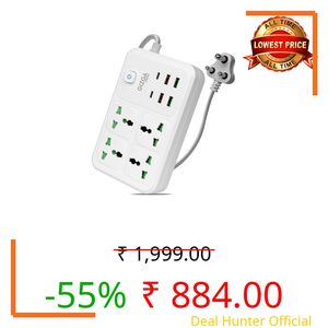 Gizga Essentials 2500W Multi-Device Power Socket with Child Safety, 4 Universal Outlets & 6 USB Ports, Wall Mountable Smart Charging Socket with Surge Protection
