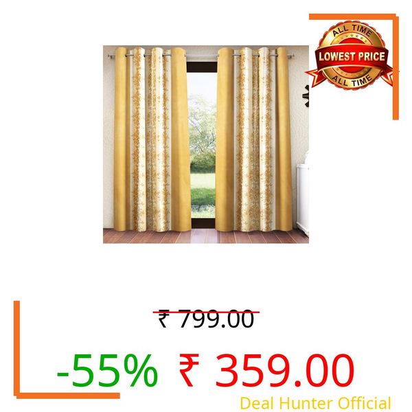 Home Sizzler 2 Pieces Bloom Line Grommet Eyelet Polyester Window Curtains - 5 Feet, Gold