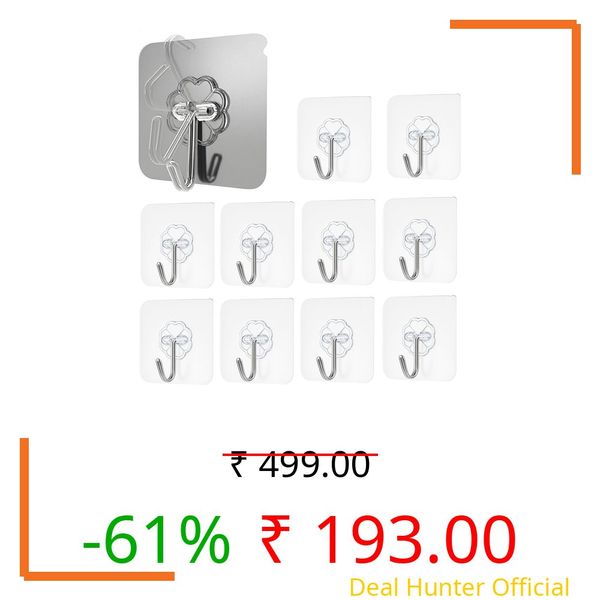 SIGNAMIO 10 Pcs Wall Hanger Adhesive Hooks for Wall Heavy Items - Durable Adhesive Wall Hook for Cloth, Kitchen, and Bathroom, Wall Hooks for Hanging