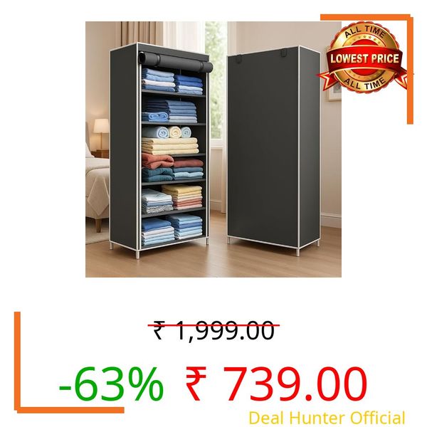 ClearSpace Multipurpose Baby Wardrobe/Cabinet/Multipurpose Storage Rack, Foldable, Collapsible Fabric Wardrobe Organizer for Clothes (Plastic and Non Woven Fabric) (Gray, 6 - Layer)