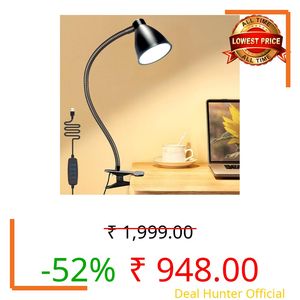 Brolaviya 10W LED Reading Desk light Lamp with USB Powered, 38 LEDs, Gooseneck Clip Metal body, 3 Color Temperature Modes, 10 Dimming Brightness, Eye-Caring, Bedside Light, Workshop, Study lamp, Black