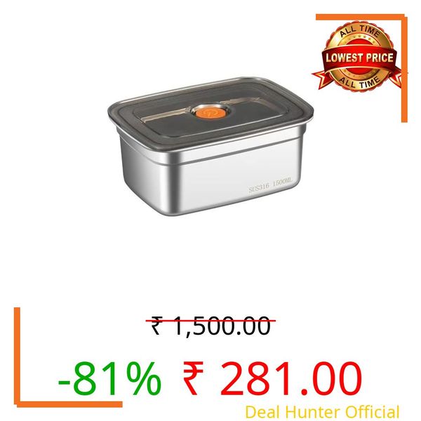 GAURINANDAN Fridge Storage Box 316 Stainless Steel Food Storage Containers | Food Grade, Leakproof Kitchen Organizer | Freshness Locking, Microwavable & Freezer Safe (1500 ML - 1 PCs)