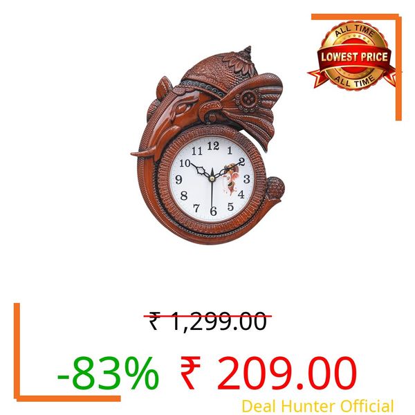 AdvikCraft Designer Ganesha Wall Clock – Handcrafted Polyresin Analog Clock for Home & Pooja Room Décor (28 x 23 cm, Antique Bronze Finish) (Brown)