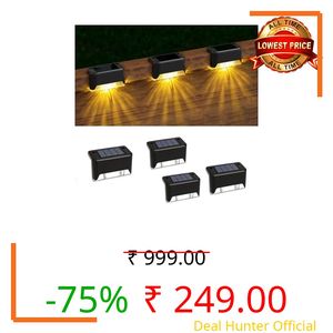 Zetra Waterproof LED Solar Step Fence Lights for Outdoor Decks Warm Yellow Outside Lighting for Wall Garden Backyard Patio Balcony Decor (Pack of 4/Black) | Black | Set of 4