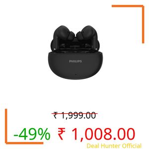 Philips TAT1269 Bluetooth Truly Wireless in Ear Earbuds with mic, 13mm Drivers, Bluetooth 5.4, 40H Playtime, IPX5, Fast Charging, Touch Controls, Voice Assistant, Mono Mode, LED Indicator (Deep Black)