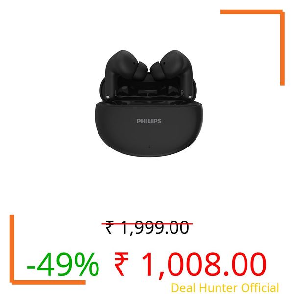 Philips TAT1269 Bluetooth Truly Wireless in Ear Earbuds with mic, 13mm Drivers, Bluetooth 5.4, 40H Playtime, IPX5, Fast Charging, Touch Controls, Voice Assistant, Mono Mode, LED Indicator (Deep Black)
