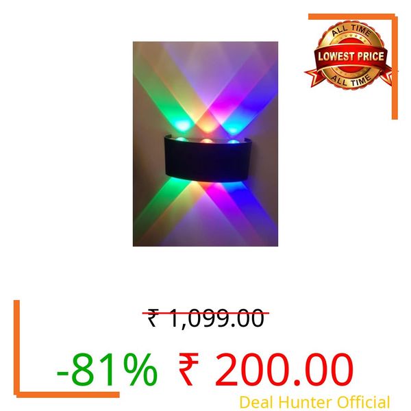 SHRI MAHAL ANTIQUES ® 6W (Multicolor) LED U Beam Updown Highlighter with Balck Finish Metallic Body IP65 Waterproof