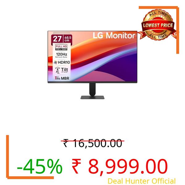 LG 27U411A-BD 68.5 cm (27 Inch) FHD (1920x1080) IPS Monitor, 1ms(MBR), 120Hz, Anti-Glare, sRGB 99%(Typ.), HDR10, 3-Side Virtually Borderless, Reader Mode, Flicker Safe, VGA, HDMI, Slim Stand, Black