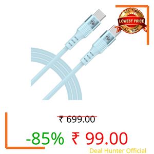 Zebronics Wattz 60CC2 Type-C to Type-C Soft Silicone Cable, PD 60W, 1 Meter, Durable, Charge & Sync, Rapid Charging, For Laptops, Tablets, Mobiles (Blue)