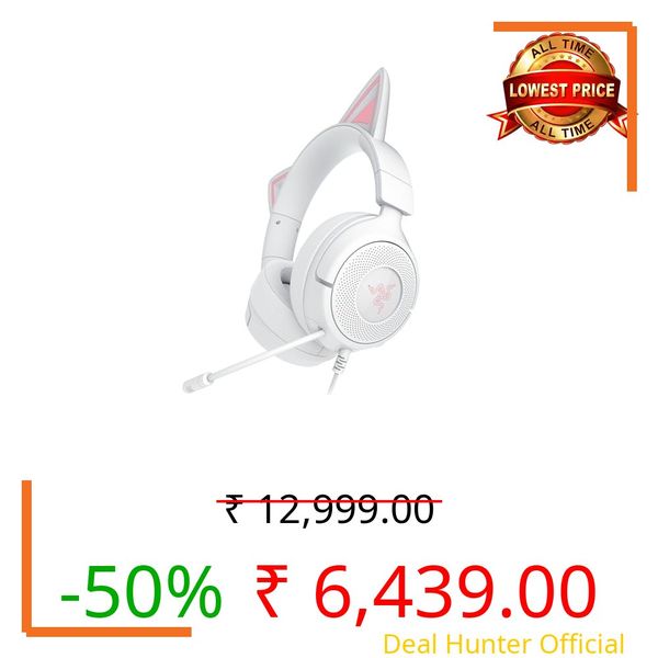 Razer Kraken Kitty V3 X Wired Gaming Headset: Kitty Ears - HyperClear Cardioid Mic - 40 mm Drivers - 7.1 Surround Sound - Comfy Ear Cushions - Cross-Platform via 3.5mm PC, PS5, Xbox, Switch 2 - White