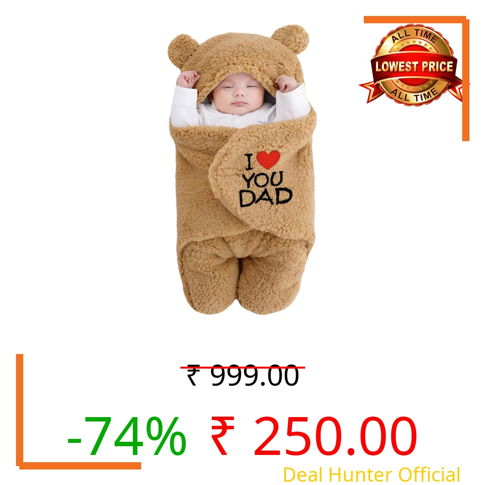 BRANDONN New Born Baby Blanket Pack of Hooded Swaddle Crib Wrapper Or Wearable Blanket for Baby Boys and Girls Pack of 1, (Beige Dad, Length 68 cm x Width 68 cm, 0-6 Months)