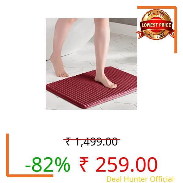 VAS COLLECTIONS Memory Foam Bath Mat – Non-Slip, Water-Absorbent Bathroom Rug, Soft & Quick-Dry (60x40 cm) (Red, 60×40 cm)