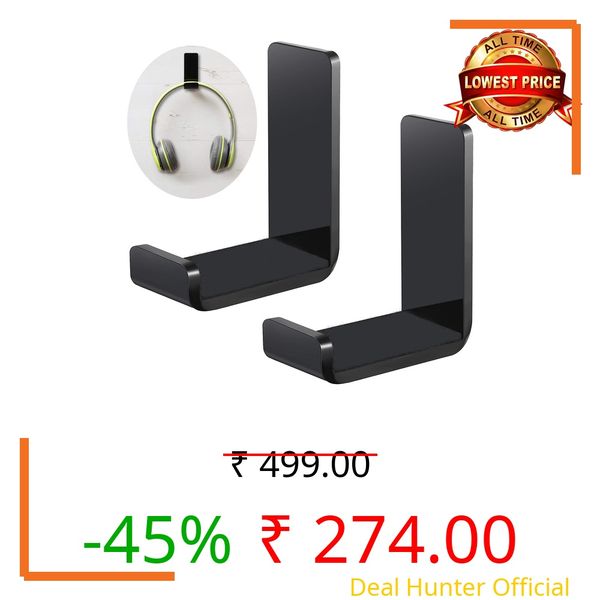 Siyara Adhesive Wall Mount Headphone Stand Holder | Universal Hook for Headset, Controller, Cable, Bag | Sticky Under Desk/Wall Hook for PC, Xbox, PS5, Purse | Black (U-Shape,Pack of 2)