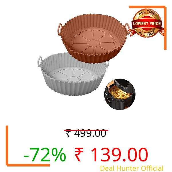 UNYQUBE Silicone Air Fryer Liner Tray | Dishwasher Safe | | Pot with Ear Handles I Reusable | Heat Resistant I Nonstick - Multicolor (8 inch, Pack of 2)