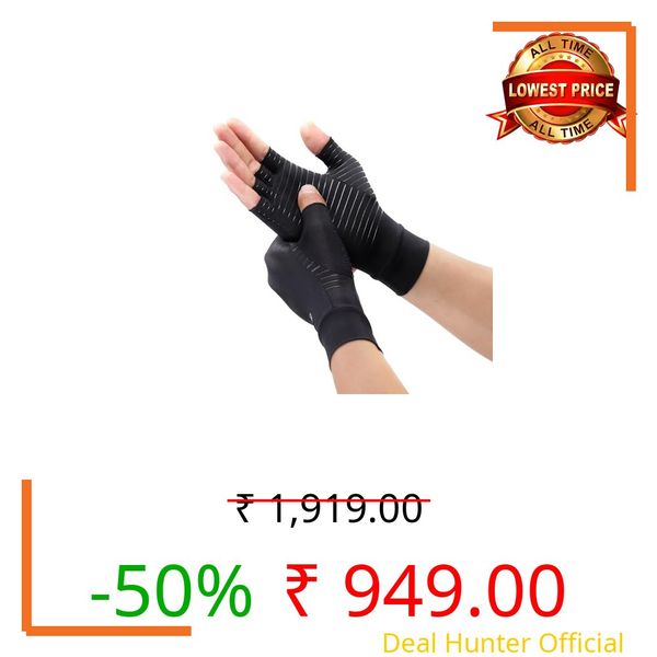 Frido Compression Gloves for Arthritis & Joint Pain Relief | Fingerless Design, Hand Support with Anti-Slip Silicone Grip | Touchscreen Gloves for Typing, Gym & Daily Use – Men & Women | Black | Large