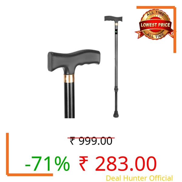 Dr. TORSO Active Assist Walking Stick with Adjustable Height, Sturdy Mild-Steel Body for Men/Women, Patients, Old People. (Black)