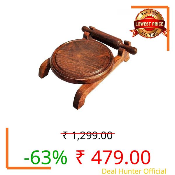 Aangan Kraft Handicrafts Premium Wooden Chakla Belan Set with Stand | Durable, Handcrafted Rolling Board and Pin for Perfect Rotis & Chapatis | Traditional Kitchen Tool Set for Easy Cooking
