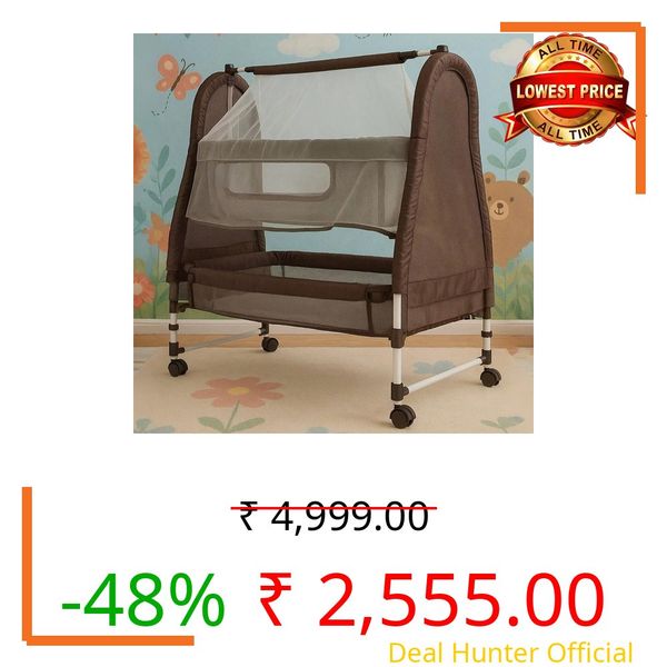 KIDBITKART Premium Jumbo Baby Cradle New Born Baby Sleep Swing Cradle/Mattress & Wheels and Cradle for 0-13 Months Baby Boys and Girls (Blue Panda) (Brown)