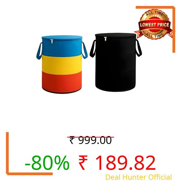 75L Laundry Basket - Non Woven Cloth Bin Bag for Clothes Storage - Freestanding Organizer (Blue) Basket for Clothes with Lid Laundry Bag Foldable Laundry Bag for Clothes (1, malti and black)