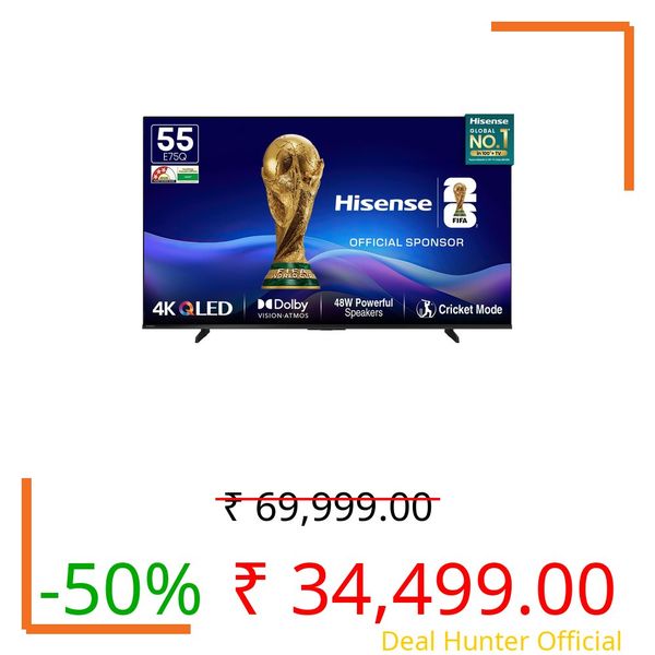 Hisense 139 cm (55 Inches) 4K Ultra HD Smart QLED TV | 48W Powerful Speakers | Dolby Atmos & HDR10+ | ALLM, VRR & Game Mode | Cricket Mode | AI 4K Upscaler | VIDAA OS | 55E75Q (Black)