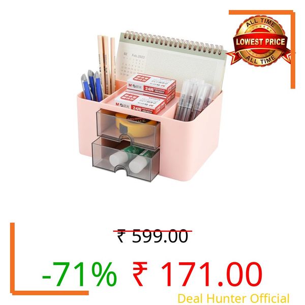 Shuttle Art Desk Organiser | ABS Plastic Table Organiser with 5 Compartments & 2 Drawers | Multifunctional Pen Stand for Table & Stationery Storage for Office, Home & Study Desk (Blue)