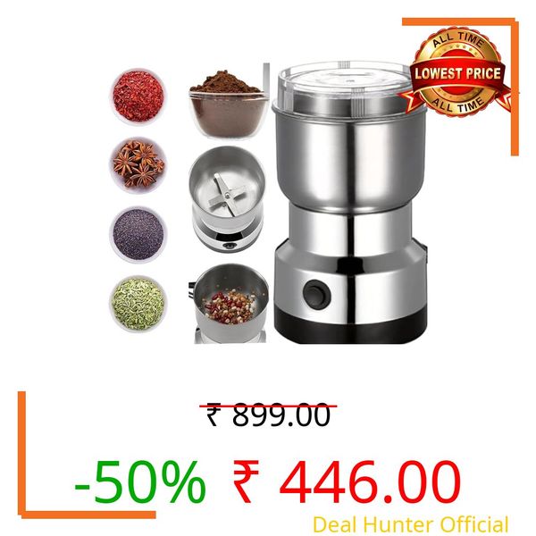 TWISTELLA Nima Stainless Steel Multifunctional Electric Grinder & Coffee Maker - Mini Spice, Coffee, and Masala Grinder for Beans, Nuts, and Grains - Household Mixer Grinder (Silver)