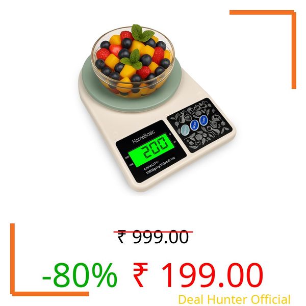 HOMEBASIC Digital Kitchen Weighing Scale 10Kg: High-Precision 1g Accuracy | Tare Function, LCD Display, Multi-Unit (g, oz) Portable Weight Machine Food Scale for Cooking Baking Diet (Beige+GRN)