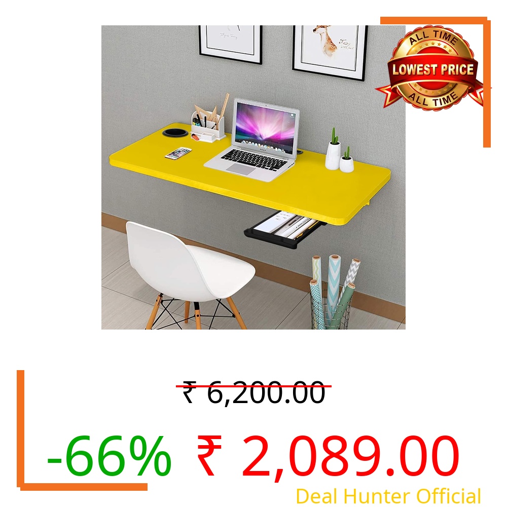 Torche 18x31 Inch Wall Mounted Folding Round Corner Study Table with Drawer & Cup Holder—Foldable Laptop Desk for Home & Office, Space-Saving & Stylish