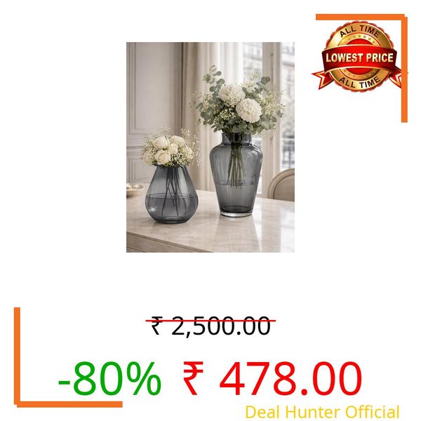 Homesake® Pitcher Flower Vase for Flower Plants Glass Vase Pot for Living Room Home Decor Dining Table Decoration Water Plants Bedroom Hall Aesthetic House Warming Gift, Classic Urn, (Smoky Set)