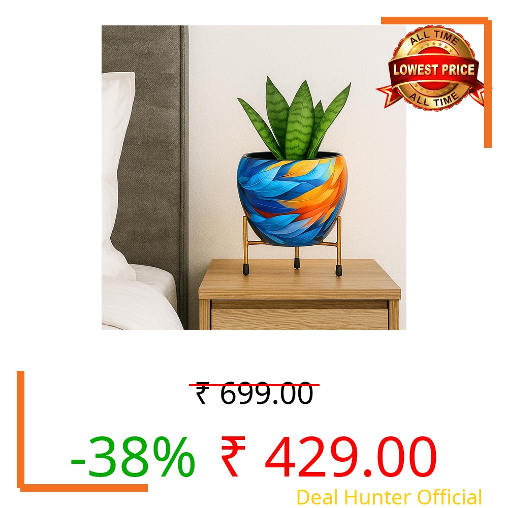 CINAGRO Metal Flower Vase Planter Pot with Iron Stand, Pots for Plants, Plant Pots for Home Decoration, Succulent Pot, Indoor Planter Garden Decor, Multipurpose, Size: 6x6 inch, Style: Phoenix Flame