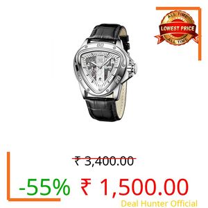 OPK Watch for Men with Black Leather Strap, Unique Triangle Dial Wilver Scale Waterproof Date Casua Wristwatch