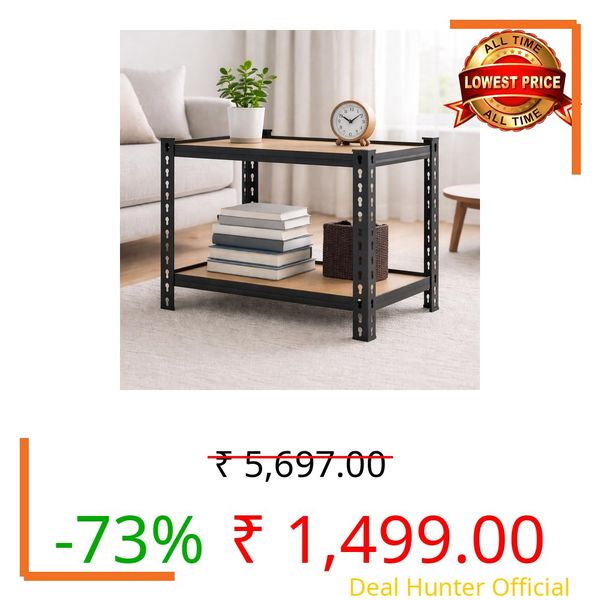 JD FRESH 2-Shelf Adjustable Boltless Metal Shelving Unit/30 x 24 x 12 Inch Metal Storage Rack with Wooden Planks/Standing Shelf Unit for Home/Garage/Office & Shop/Utility Display Rack (Black)