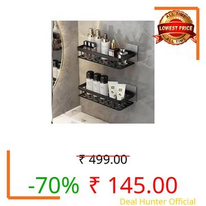 Copelle Self-Adhesive Multipurpose Bathroom Shelves | Space-Saving Storage Organizer Racks for Bathroom and Kitchen Accessories | Stylish Wall Stand for Home, Office Use (Black-Pack of 1) (1)