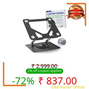 360 Degree Rotating and Height & Angle Adjustable Metal Laptop Stand – Heavy Duty Steel | Ergonomic , Portable & Foldable | Stable Tabletop Riser for Laptops , Macbook , Notebook & Tablet (Open Box)