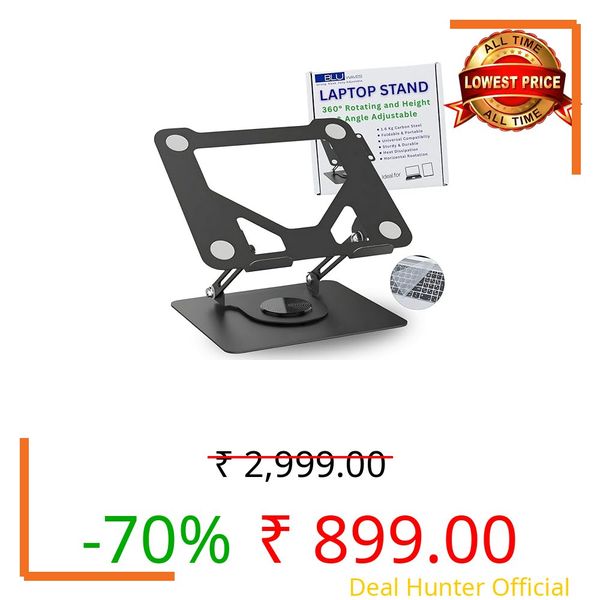 360 Degree Rotating and Height & Angle Adjustable Metal Laptop Stand – Heavy Duty Steel | Ergonomic , Portable & Foldable | Stable Tabletop Riser for Laptops & Tablet (Open Box with Minor Scratches)