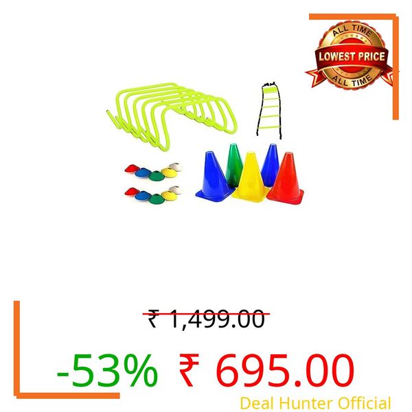 Vitality Zone New Combo of Agility Ladder 4 m with 10 Rungs; 6 Marker Cones (6-inch), Multicolour Saucer Cones Set of 10 and Agility Hurdles 6 inch 6 pcs