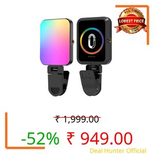 BROLAVIYA Magnetic Full RGB color LED video Light, 1800mAh Rechargeable, Adjustable Brightness, with Clip and ¼ thread, for Phones, Laptops, Cameras, Selfie, Photography, Video Conference, W 80, black