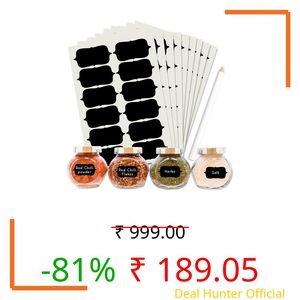 Fliptic 96 Piece Waterproof Vinyl Black Labels Stickers for Mason Jar Glass & Plastic Bottles, 96 Labels Piece Stickers with 1 Piece White Pencil, Self-Adhesive Spice