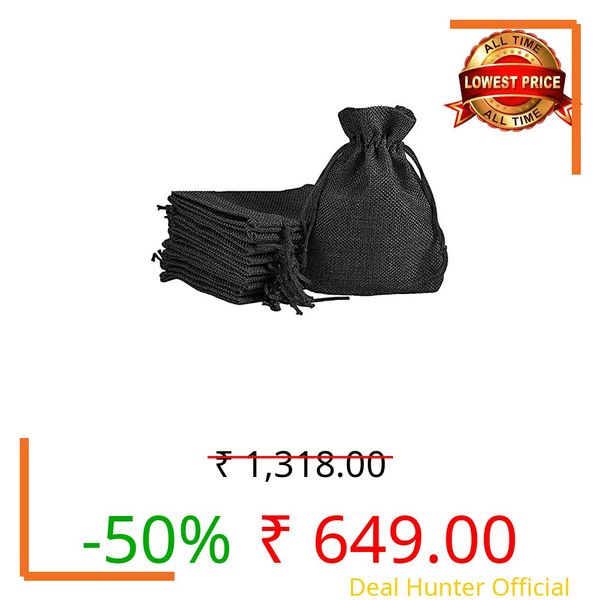 LifeKrafts Linen Jute Pouches | Black | 15x20cm Pack of 20 | Adjustable Drawstring Bags for Weddings, Return Gifts, Parties, Jewellery, Storage, Crafts, Favors, Hampers
