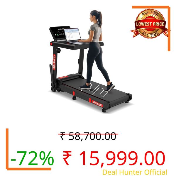 Sparnod Fitness STH-3085 Foldable Treadmill for Home Use – 4 HP Motor, 12 Preset Programs, 12 km/h Speed, Manual Incline, LED Display, 100kg Max Weight