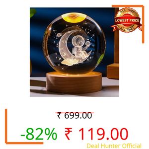 PIXSHINE 3D Galaxy Crystal Ball Night Lamp,Solar System, USB Table Colorful LED Wooden Crystal Ball for Home Decoration Birthday Gift for Teens Boys and Girls (Astro with Moon)