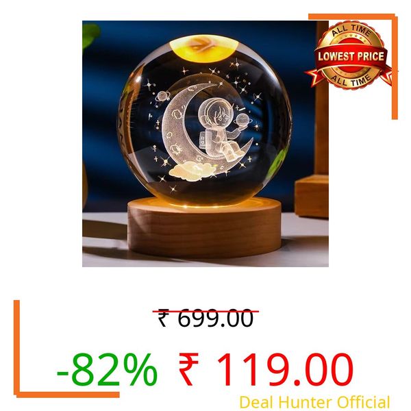PIXSHINE 3D Galaxy Crystal Ball Night Lamp,Solar System, USB Table Colorful LED Wooden Crystal Ball for Home Decoration Birthday Gift for Teens Boys and Girls (Astro with Moon)