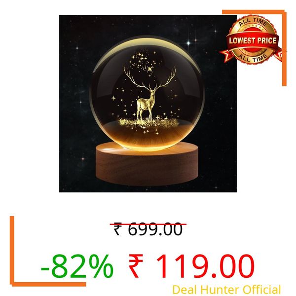 PIXSHINE 3D Galaxy Ball Night Lamp,Solar System, USB Table Colorful LED Wooden Ball for Home Decoration Birthday Gift for Teens Boys and Girls (Crystal Deer Light)