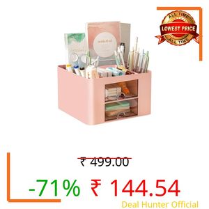 Recluse Modern Desk Organiser Pink for Girls Compact Desk Tidy Organiser with 2 Drawers Stationary Storage Organiser Large Capacity Desktop Pen Pencil Holder Cute Table Decor for School Home Office