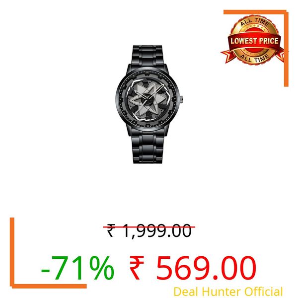 GOLDENIZE FASHION Branded Men's Sport Quartz Watch Ninja Wheel Dial 360 Rotating Casual Fashion Stainless Steel Alloy Mens & Boy's Luxury Metal Gift Creative Watch (White)