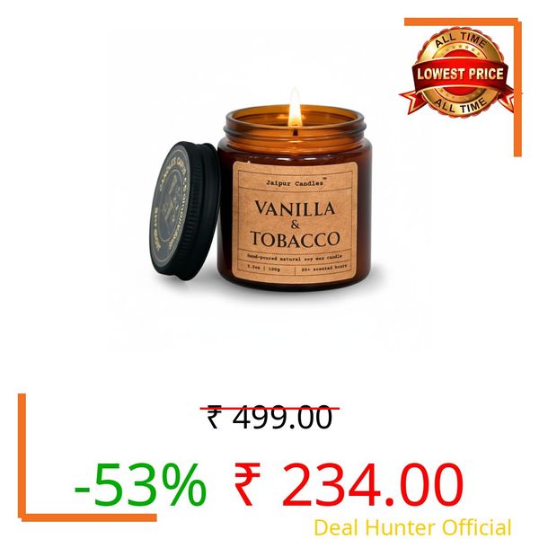 Jaipur Candles Aromatherapy Scented Candle | Vanilla & Tobacco | 100% Natural Wax | 20+ Hours of Clean Burning | Smokeless & Non-Toxic Candles | 100gm